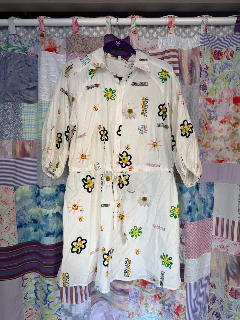 Desigual White Button Shirt Dress XL Floral Print